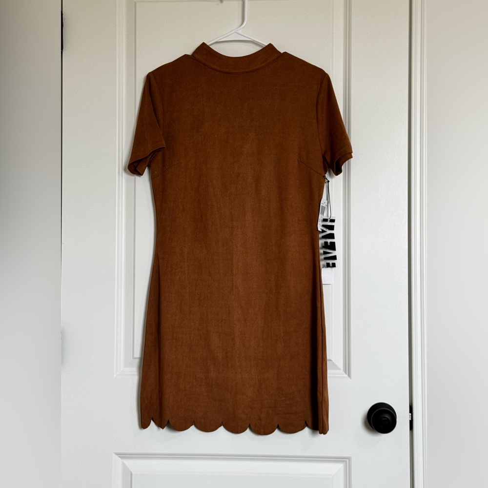 NWT HYFVE Faux Suede Zip Front Dress – Size Large | Scalloped Hem